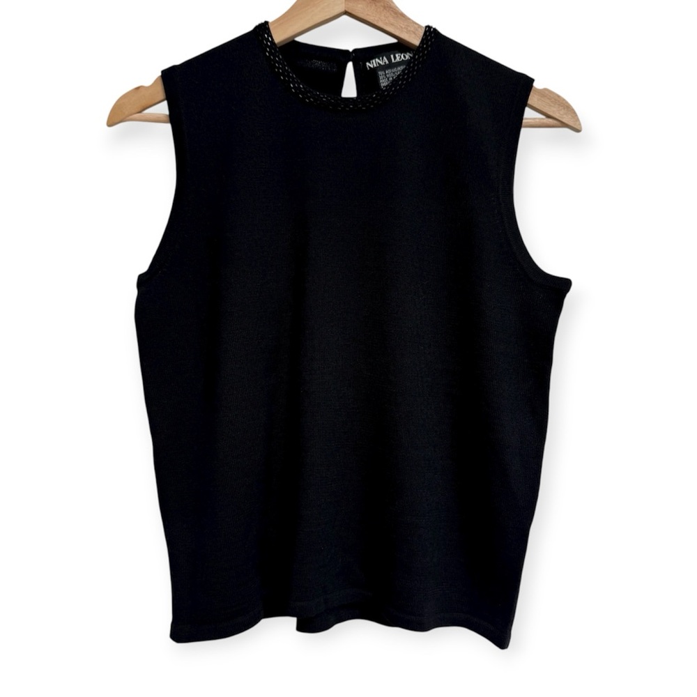 Vintage Nina Leonard Wool Blend Beaded Knit Sweater Shell